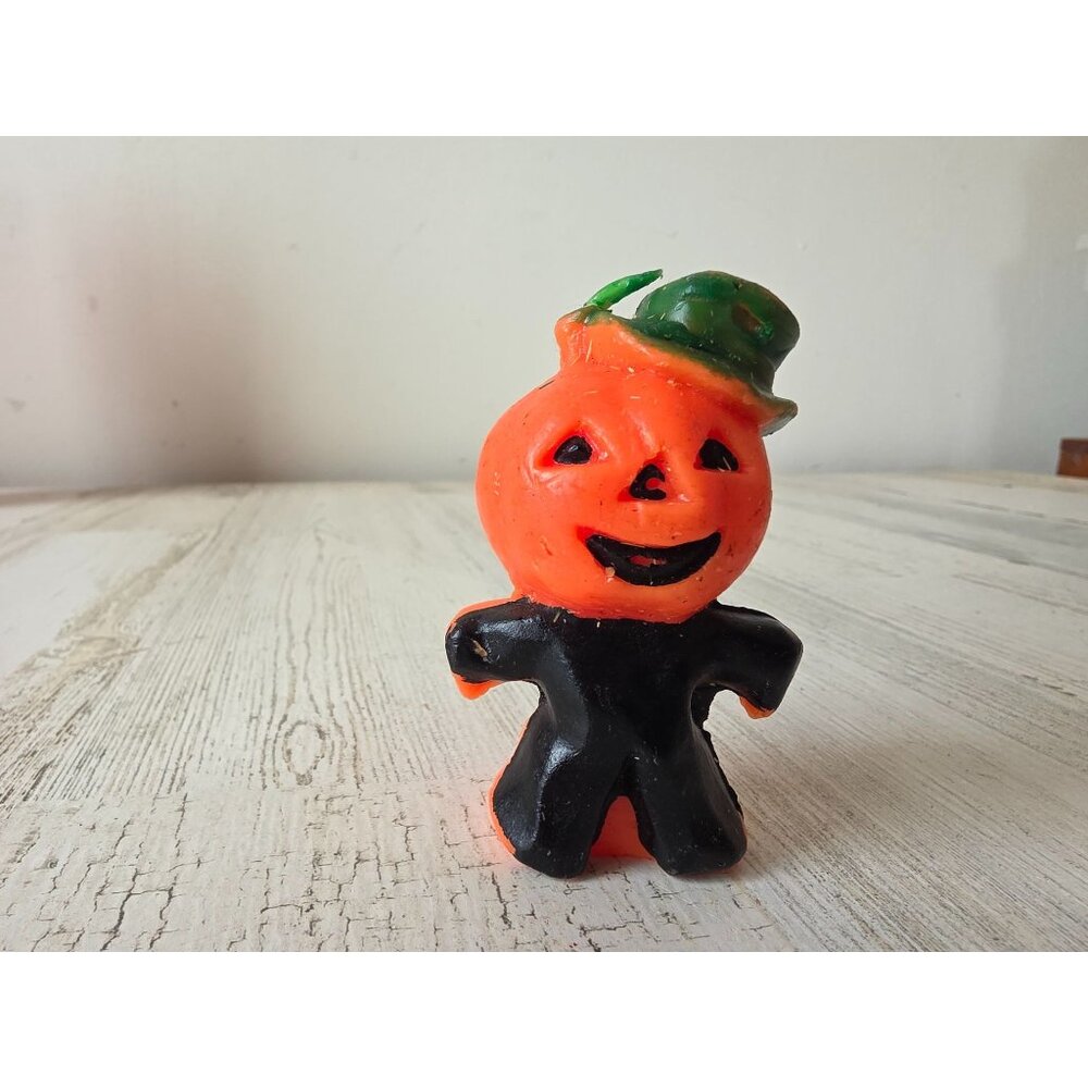 Vintage Gurley pumpkin scarecrow candle jack-o'-lantern mini‎ Halloween decor